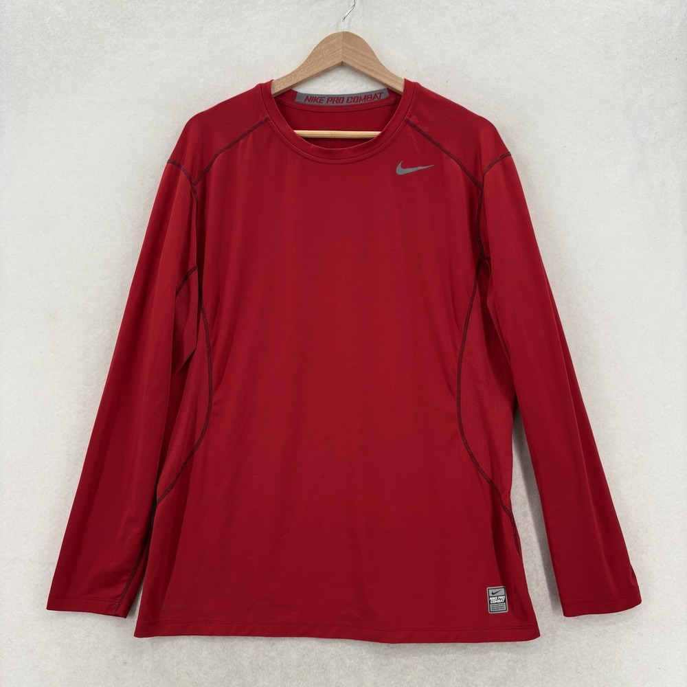 Nike Pro Combat Core Fitted Dri-FIT Long Sleeve Shirt Mens XL Red Athletic Top